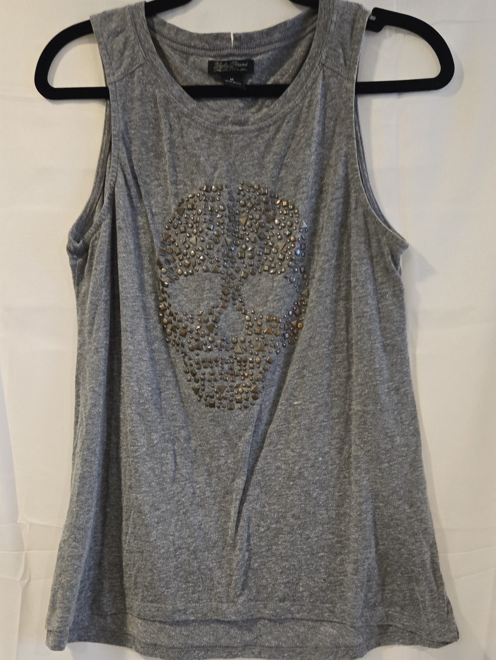 Lucky Brand Gray Studded Skull Tank Top